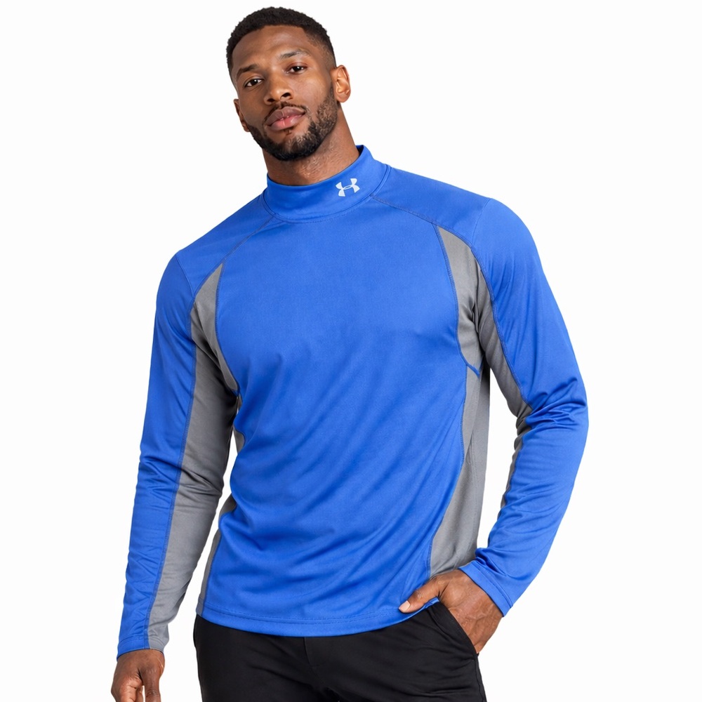 Under‎ Armour ColdGear Mock Neck Long Sleeve Athletic Shirt Blue Gray Men’s L